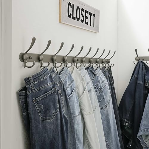 Dseap Coat Rack Wall Mount - 38” Long 10-Tri-Hooks Heavy Duty Coat Hanger Rail Wall Hooks for Hanging Coats Hats Clothing Clothes Purse Mudroom Entryway, Gray - Image 4