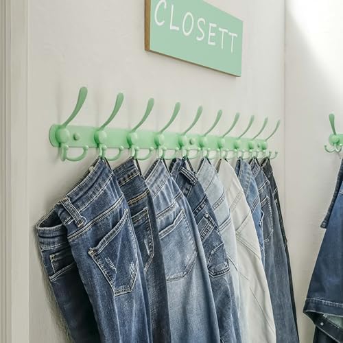 Dseap Coat Rack Wall Mount - 38” Long 10-Tri-Hooks Heavy Duty Coat Hanger Rail Wall Hooks for Hanging Coats Hats Clothing Clothes Purse Mudroom Entryway, Green - Image 5