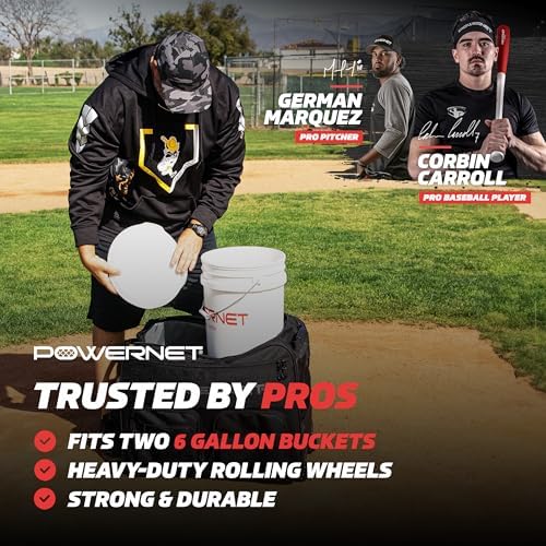 PowerNet Rolling Bucket Bag, Holds 2 6-Gallon Bucket of Baseballs & Softballs, Storage Pockets for Baseball Bat, Gloves & Scoreboards, Fits Launch F-lite Pitching Machine & Balls - Image 2