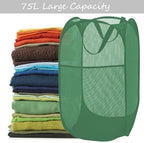BATTOO Deluxe Strong Mesh Pop up Laundry Hamper Basket with Side Pocket for Laundry Room, Bathroom, Kids Room, College Dorm or Travel Green - Image 2