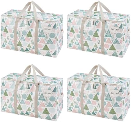 VENO 4 Pack Heavy Duty Moving Bags, Extra Large Storage Bags with Reinforced Handles & Strong Zippers, Foldable & Reusable Moving Box Alternative for Clothes & Dorm Storage by Veno
