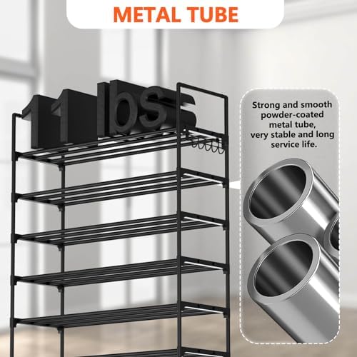 Hsscblet 8-Tier Metal Shoe Rack for Closet and Entryway with Hooks, Black - Image 6