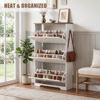 Nicetree Shoe Cabinet, 3 Flip Drawers Slim White Walnut Top Entry Storage - Image 4