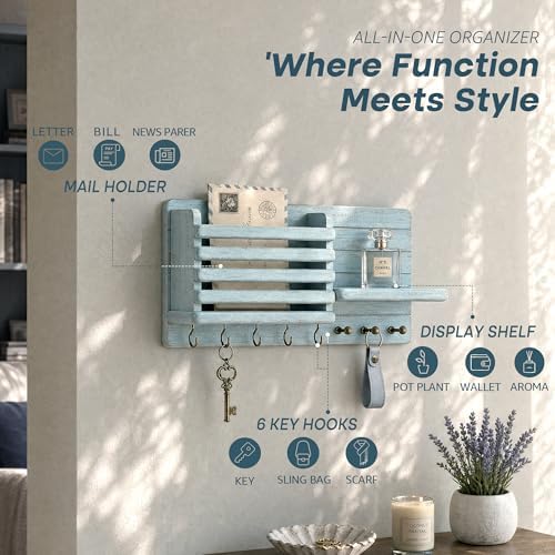 Rebee Vision Key Holder Wall Mount with Mail Slot for Room Decor, Blue - Image 5