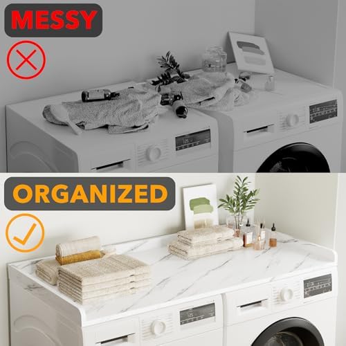 SpaceAid Washer Dryer Countertop, Laundry Wood Shelf Topper with Edge, 54" Width x 27.5" Depth Cover Guard Organizer for Washer and Dryer Laundry Hamper Counter Storage Organization (White Marble) - Image 4