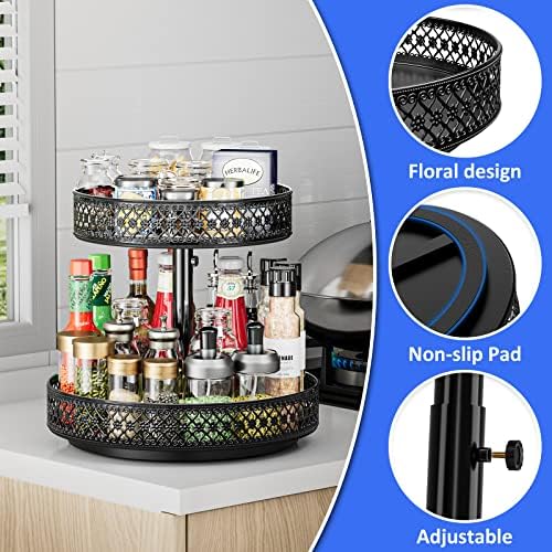 2 Tier Lazy Susan Organizer - Adjustable Rotating Spice Rack 12 inch - Image 4