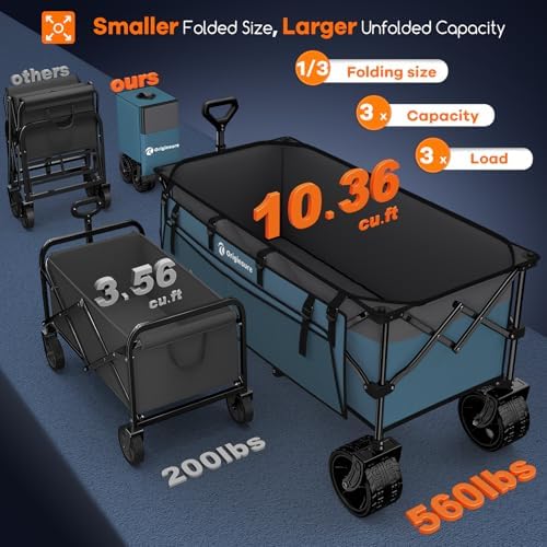 Originsure 300L Beach Wagon Cart Foldable with Big Wheels,560lbs,Grey&Blue - Image 3