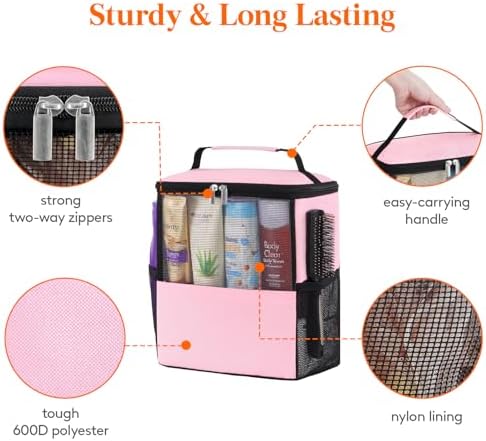 Lifewit Mesh Shower Caddy Bag Portable for College Dorm Room Essentials, Hanging Organizer Basket, Quick Dry Tote Bag for Camping, Bathroom, Beach, Travel, Large, Pink - Image 6