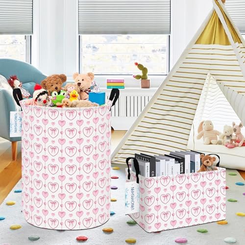 Round Laundry Basket Collapsible Storage Hamper Organizer Pearl Heart - Image 7