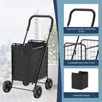 Whitmor Foldable Utility Shopping Cart with Wheels, 60Lb Capacity, Heavy Duty Grocery Cart with Steel Frame, Foam Handle, Rolling Utility Cart for Grocery, Laundry, Travel, Black/w Liner - Image 4