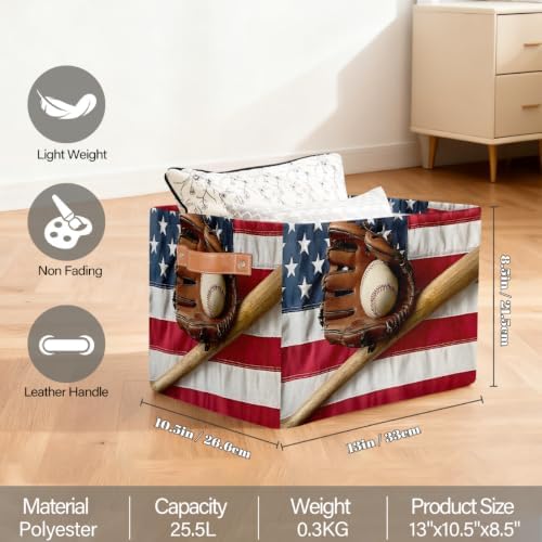 Baseball Storage Basket Toy Storage Bins Collapsible Cube Organizer - Image 2