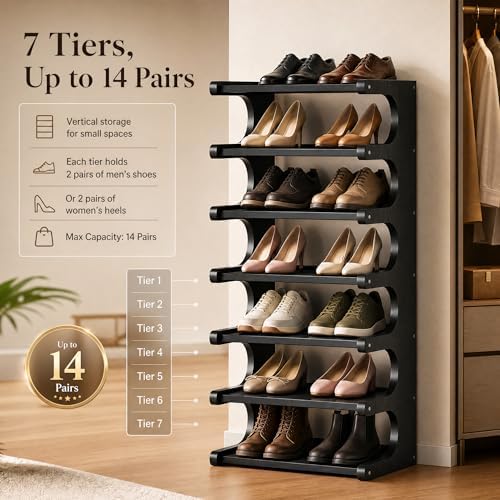39" Bamboo Shoe Rack - Vertical Shoe Organizer Rack for Small Space, Narrow Shoe Tower for Closet, Entryway, Corner, Tall Shoe Shelf with Removable Shelves, Flexible Storage Shelf for Saving Space - Image 3