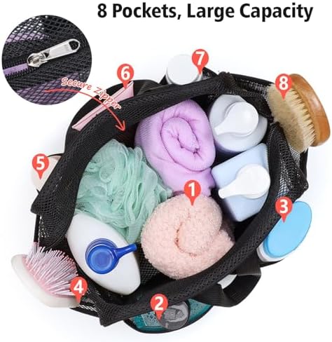 Mesh Shower Caddy Portable with Zipper - 2-Handle Shower Bag for Dorm - Image 5