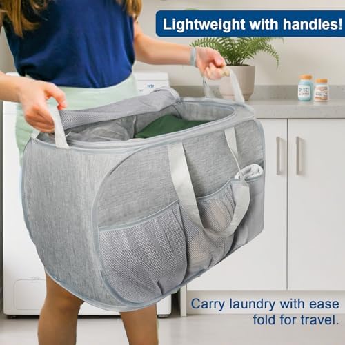 Collapsible Laundry Baskets, Tear Proof Pop Up Laundry Hamper with Lid, Dual Handles Durable Foldable Laundry Basket, Easy to Carry Laundry Hamper for Home, Laundry Room, Bedroom, Dorm, Travel Grey - Image 6