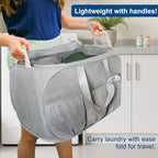 Collapsible Laundry Baskets, Tear Proof Pop Up Laundry Hamper with Lid, Dual Handles Durable Foldable Laundry Basket, Easy to Carry Laundry Hamper for Home, Laundry Room, Bedroom, Dorm, Travel Grey - Image 6
