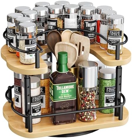 SNTD Lazy Susan Spice Rack Organizer for Cabinet, Wood, Natural, 12 in by SNTD