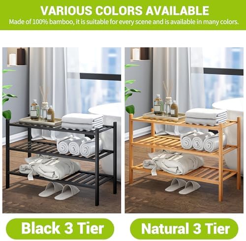 BMOSU 3-Tier Bamboo Shoe Rack Premium Stackable Shoe Shelf Storage Organizer for Hallway Closet Living Room Entryway Organizer (Black Bamboo) - Image 6