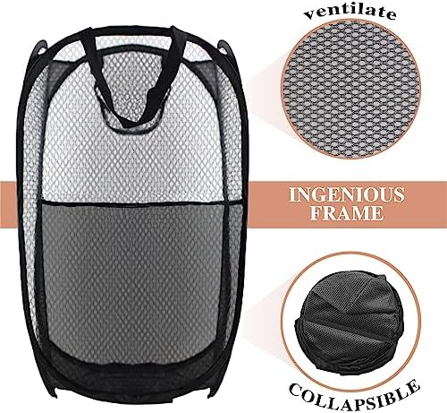 Collapsible Pop Up Laundry Hamper, Extra Large Mesh Foldable Laundry Basket Bag, 28" x 16" x 16", 2 Pack (Black) - Image 4