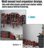 CCCEI Black Power Tool Organizer Wall Mount, Large Tools and Battery Storage Rack Charging Station Individual Switches. Drills Holder, Garage Utility Shelves with 6FT Power Strip. Gift for Men. - Image 4