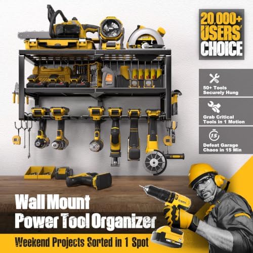 Spampur Power Tool Organizer for Tool Storage, Drill Holder Wall Mount with Screwdriver Organizer, Tool Holder for Garage Wall Organization, Heavy Duty Metal Tool Shelf with Battery Holder - Image 2