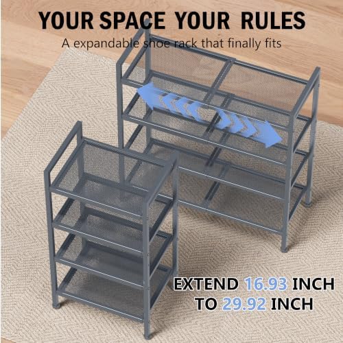Expandable Shoe Rack for Closet, Entryway, Shoe Storage, 4-Tier, Grey - Image 4