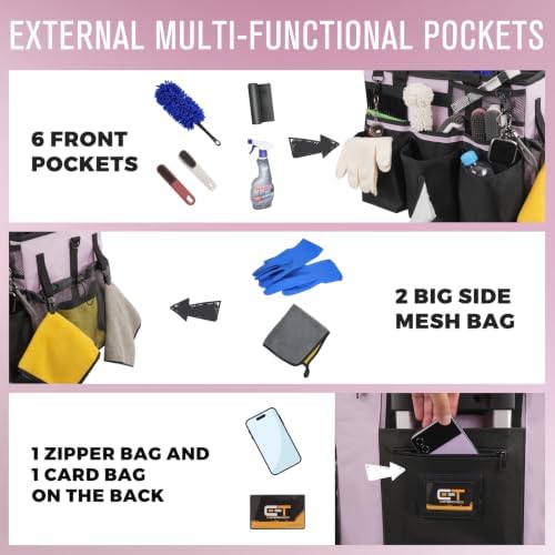 SCAVATA Rolling Cleaning Caddy Bag with Detachable Trolley, Large Cleaning Supplies Organizer with Wheels, Multi-Pocket Cleaning Cart with Adjustable Shoulder Strap for Housekeepers (Lilac) - Image 2