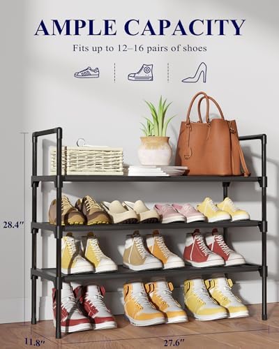 Kitsure Shoe Rack for Closet, Shoe Organizer, 27.6" Wide - 3 Tier, Black | Shoe Storage for Closet, Entryway, Space-Saving Shoe Shelf with Side Handle, Closet Organizer - Image 3