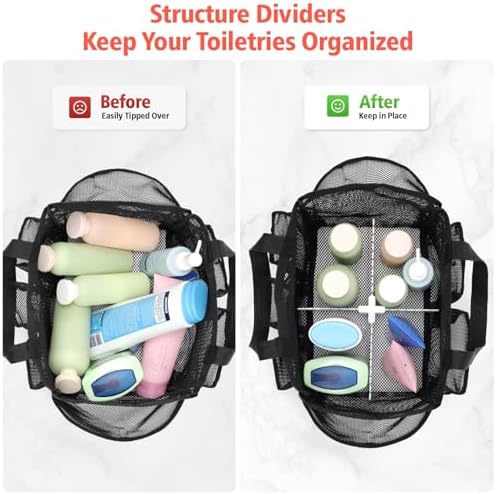 Mesh Shower Caddy Portable with Dividers - 2-Handle Shower Bag for Dorm - Image 3