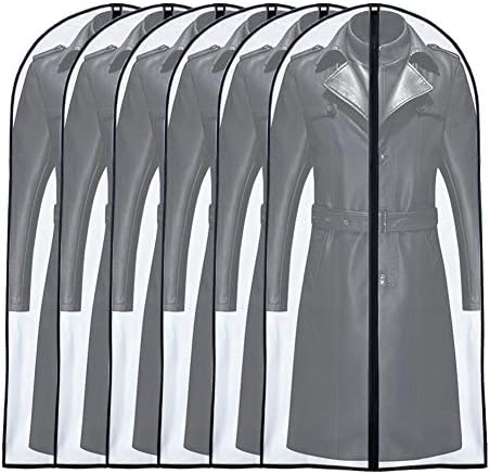 Garment Bags for Hanging Clothes 24'' x 55 '' (Set of 6) Transparent Lightweight Breathable Coat Covers for Closet with Study Full Zipper for Long Dress Clothes Storage [Upgraded Version] by UOUEHRA