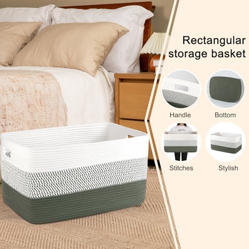 OIAHOMY Blanket Basket Laundry Basket Dog Toy Basket 75L Green/White - Image 5