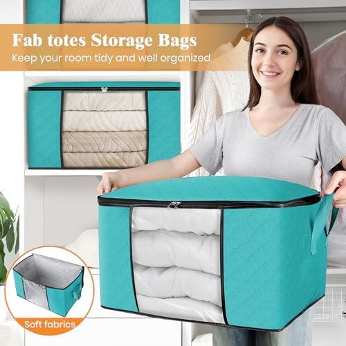 Fab totes 4 Pack Storage Bags for Clothes Blanket Storage Bins with Lids | Foldable Closet Organizers with Zippers,Window and Handles,Fabric Storage Bins for Sweater,Comforter,Bedding,Dorm essentials - Image 5