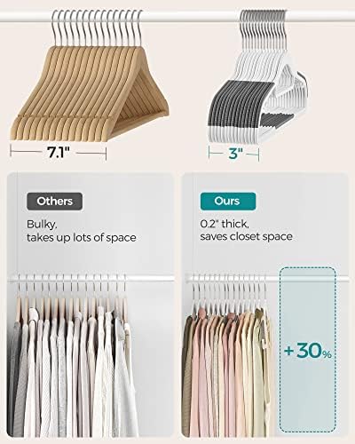 SONGMICS Pack of 50 Coat Hangers, Heavy-Duty Plastic Hangers, Clothes Hangers, White and Dark Gray UCRP020W02 | Non-Slip, 0.2 Inches Slim, 16.5 Inches Wide, 360° Swivel Silver Hook, White and Dark Gray, UCRP020W02 - Image 5