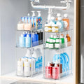2 Pack 3 Tier Large Pull Out Bathroom Organizers and Storage,13.8″ Deep Sliding Kitchen Under Sink Organizer for Cleaning Products Storage,Acrylic Clear Bathroom inder Sink Organizer,Undersink Storage by Yieach