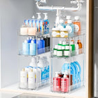 2 Pack 3 Tier Large Pull Out Bathroom Organizers and Storage,13.8″ Deep Sliding Kitchen Under Sink Organizer for Cleaning Products Storage,Acrylic Clear Bathroom inder Sink Organizer,Undersink Storage by Yieach