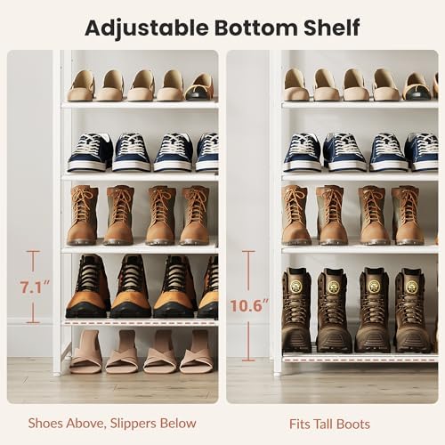 8 Tier Shoe Rack Organizer for 32-40 Pairs, Tall Metal Shoe Storage Shelf with Wood Top, Adjustable Boot Space, Narrow Design for Entryway Closet,White - Image 5