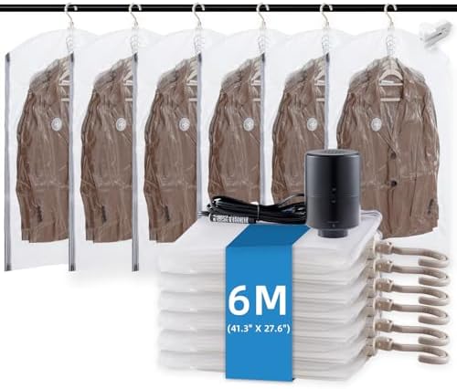 TAILI Hanging Vacuum Storage Bags Clothes, Coats, Jackets,6 Short with Pump by TAILI