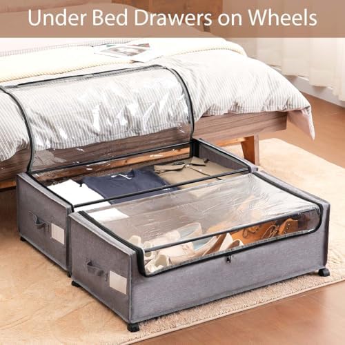 Under Bed Storage with Wheels High Size for Shoe Clothing Storage | Smooth-rolling wheels slide easily under most beds for quick everyday access - Image 2