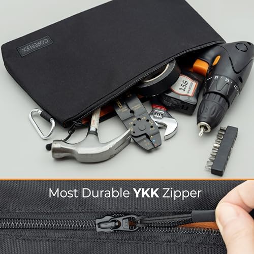 COREFLEX Premium Tool Pouch Zipper Bag, Small Tool Bag, Multipurpose Storage pouch, Heavy duty Flat Bottom Tool bag with YKK Zipper (6 pack Large 12inch Black) - Image 4