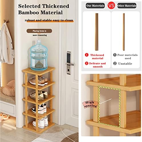 Bamboo Shoe Rack - Vertical Shoe Rack for Small Spaces, Tall Narrow Shoe Rack Organizer for Closet Entryway Corner Garage and Bedroom,Skinny Shoe Shelf Free Stackable DIY - Space Saving Storage - Image 5