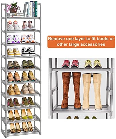 OYREL 10-Tier Metal Shoe Rack, Narrow Shoe Rack Organizer, Sturdy Shoe Shelf for Closets, Entryway, Bedroom, Garage - Silver - Image 5