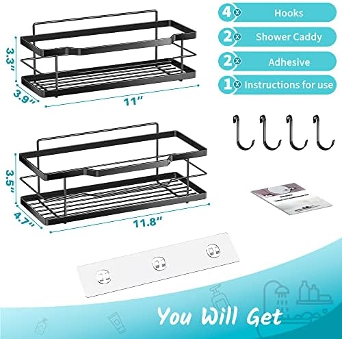 Moforoco Shower Caddy Shelf Organizer Rack, Self Adhesive Black Bathroom Shelves Basket, Home Farmhouse Wall Inside Organization and Storage Decor Rv Accessories, First Camper Apartment Essentials - Image 6