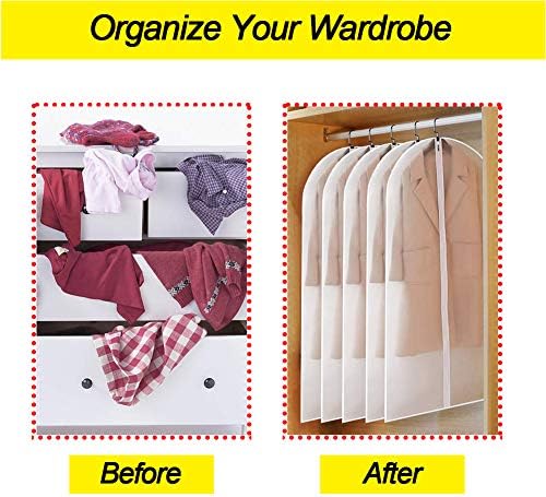 Garment Bags for Hanging Clothes 24'' x 40'' (Set of 6) suit bags for closet storage Covers for Closet with Study Full Zipper for Jacket Storage Clothes and Travel - Image 6