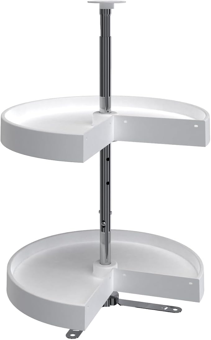 Rev-A-Shelf 18" Pie-Cut Dual Tier Lazy Susan Organizer for Corner Wall Kitchen Cabinets, Plastic Home Rotating Storage Shelves, White, 2942-18-11-1 by Rev-A-Shelf