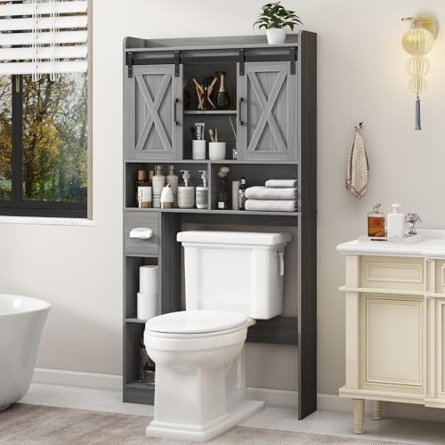 Vabches Over The Toilet Storage Cabinet with Sliding Doors, Wash Grey by Vabches