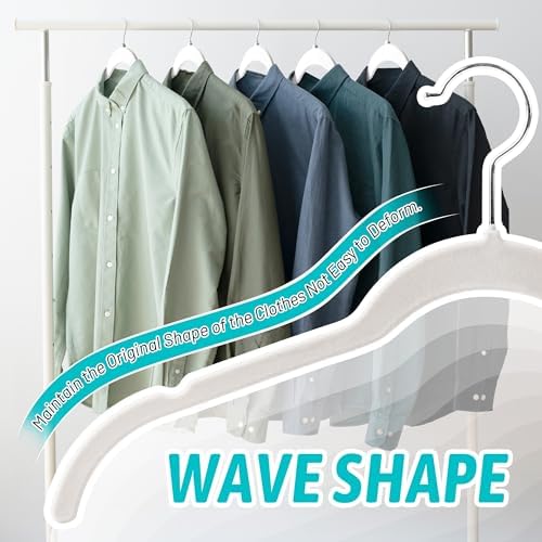 Sishynio Premium Velvet Shirt Hangers 30 Pack, Non-Slip 360° Swivel Hook Slim Felt Hanger, Space Saving Flocked Hangers for Tank Tops, Blouses, Strappy Dresses(White) | Space-Saving Closet Organization; Flocked Surface; 360° Swivel Hooks; For Shirts, C... - Image 4