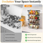 SUNALLY Stackable Storage Bins 4 Pcs Wire Baskets Freezer Organizer, Black - Image 6