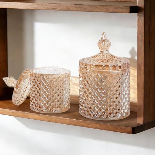 2 Pack Qtip Holder Apothecary Jars with Lid, Small and Large Amber - Image 4