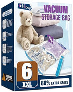 XXL Jumbo Vacuum Seal Storage Bags Extra Large for Clothing Bedding | 47''X35'', Airtight Triple Seal, Save 80% Space, Hand Pump, Work with Vacuum, Double Zip, Reusable, Easy to Use, 6 pack by HIBAG