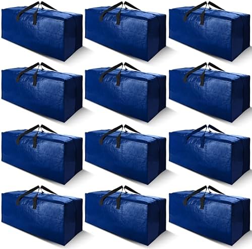 Cosy Family 12 Pack Heavy Duty Moving Bags with Backpack Straps - Strong Handles & Zippers, Storage Totes For Space Saving, Fold Flat, Alternative to Moving Box (X-Large-Set of 12, Blue) by Cosy+Family