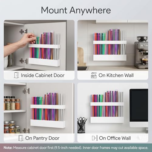 White Acrylic Straw Organizer, Cabinet Mounted Holder for Kitchen Storage - Image 6